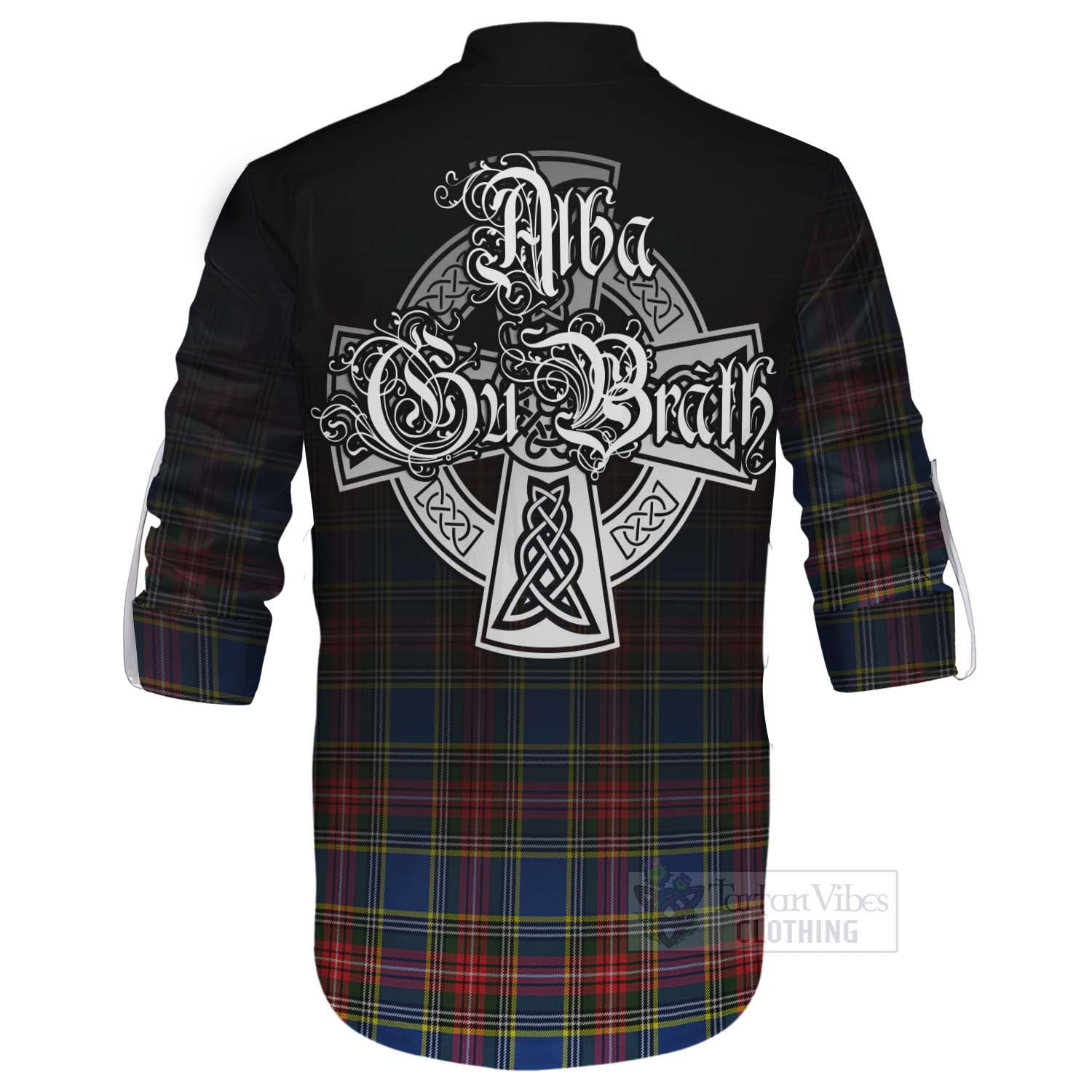 Tartan Vibes Clothing Bethune Tartan Ghillie Kilt Shirt Featuring Alba Gu Brath Family Crest Celtic Inspired