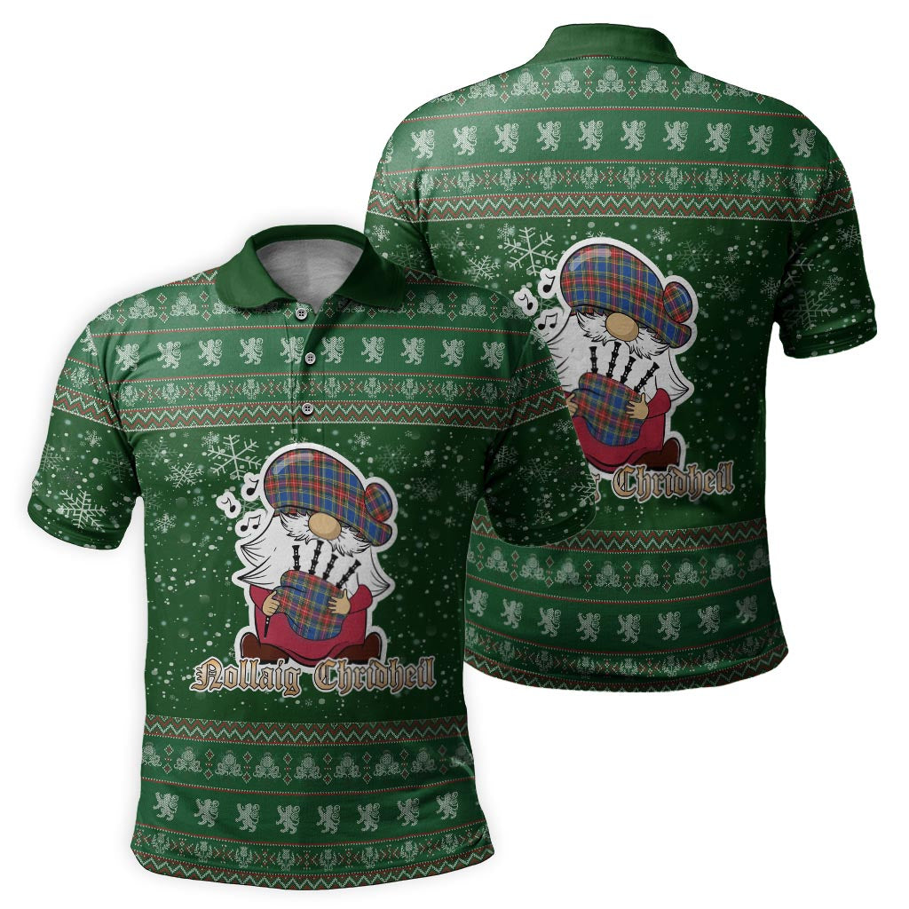 Bethune Clan Christmas Family Polo Shirt with Funny Gnome Playing Bagpipes - Tartanvibesclothing