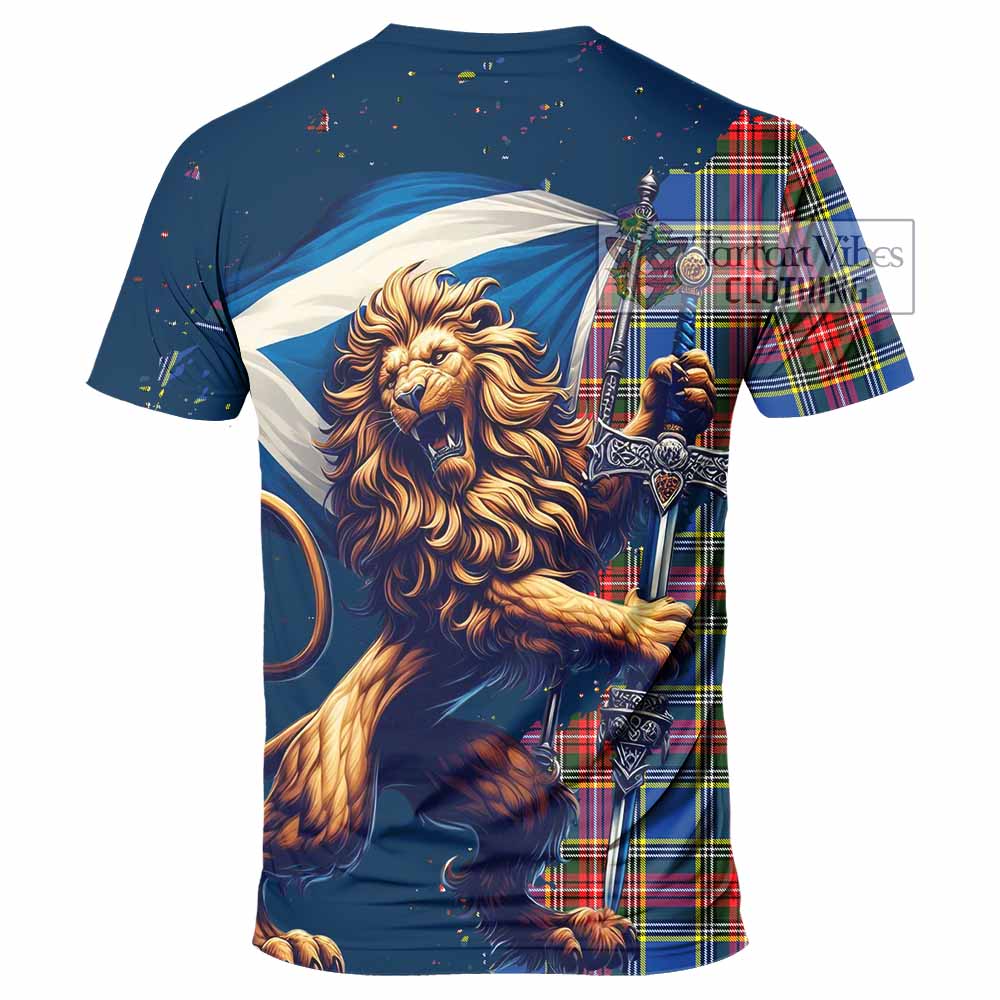 Tartan Vibes Clothing Bethune Tartan Family Crest T-Shirt with Scottish Majestic Lion