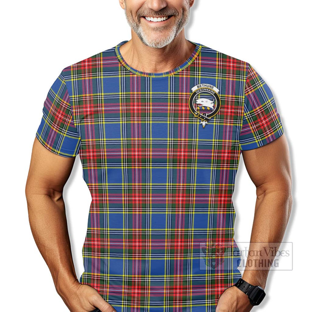 Tartan Vibes Clothing Bethune Tartan T-Shirt with Family Crest Celtic Skull Style