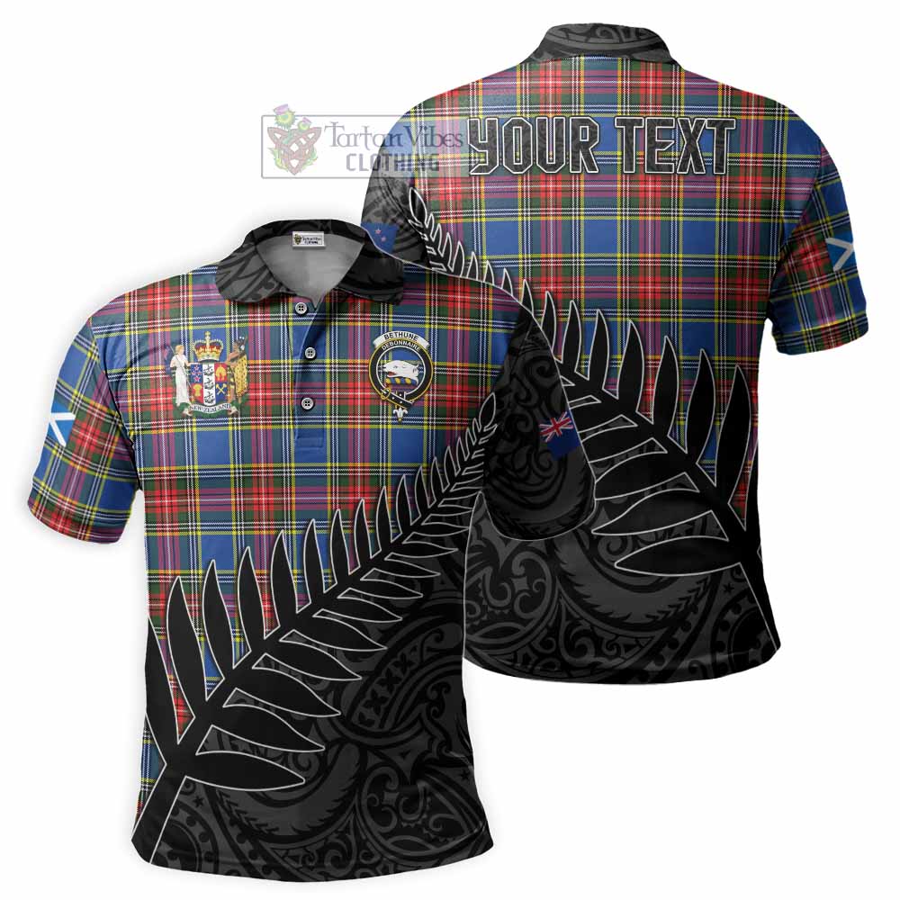 Bethune Crest Tartan Polo Shirt with New Zealand Silver Fern Half Style