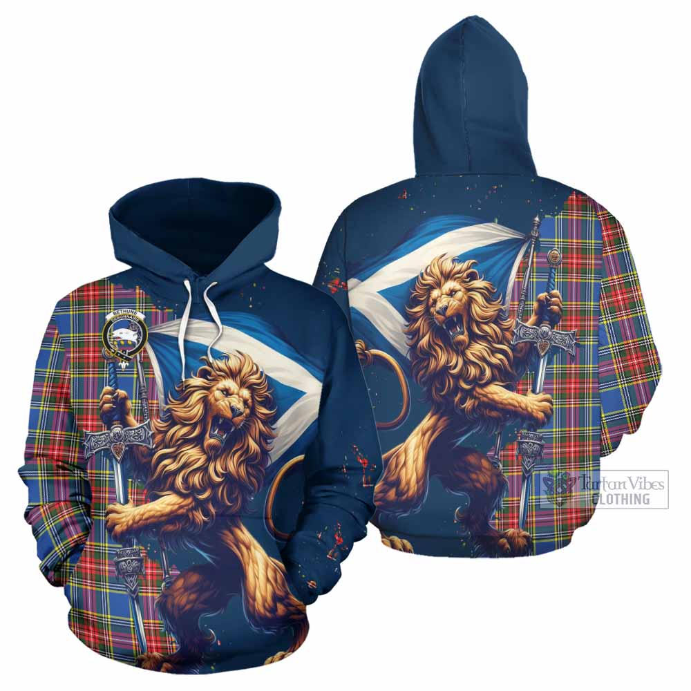 Bethune Tartan Family Crest Hoodie with Scottish Majestic Lion