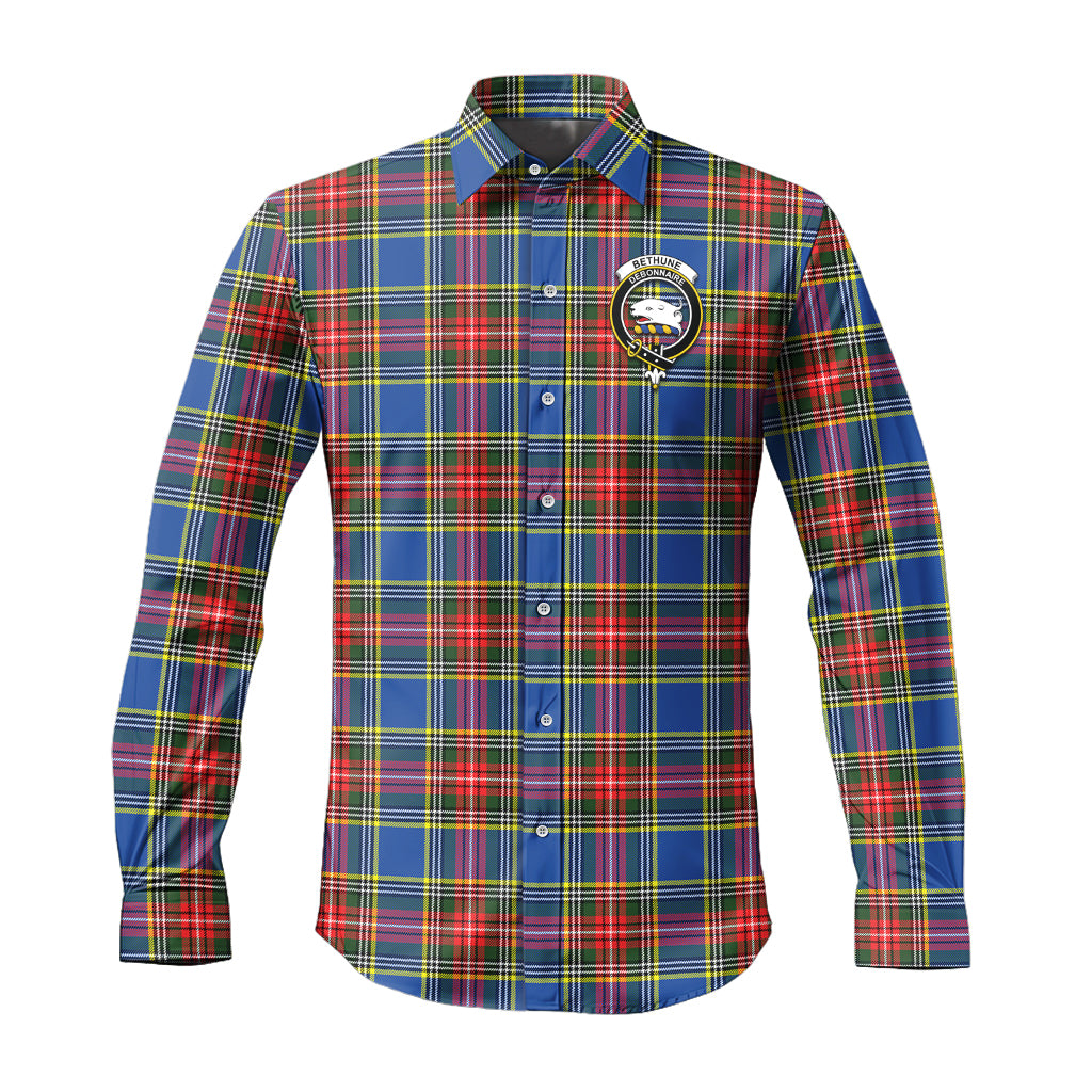 Bethune Tartan Long Sleeve Button Up Shirt with Family Crest - Tartanvibesclothing