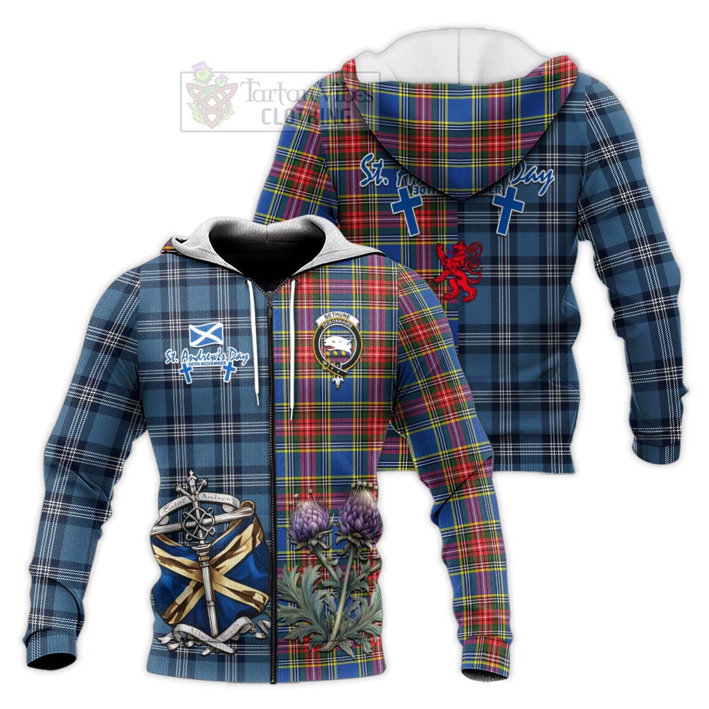 Tartan Vibes Clothing Bethune Tartan Knitted Hoodie Happy St. Andrew's Day Half Tartan Style