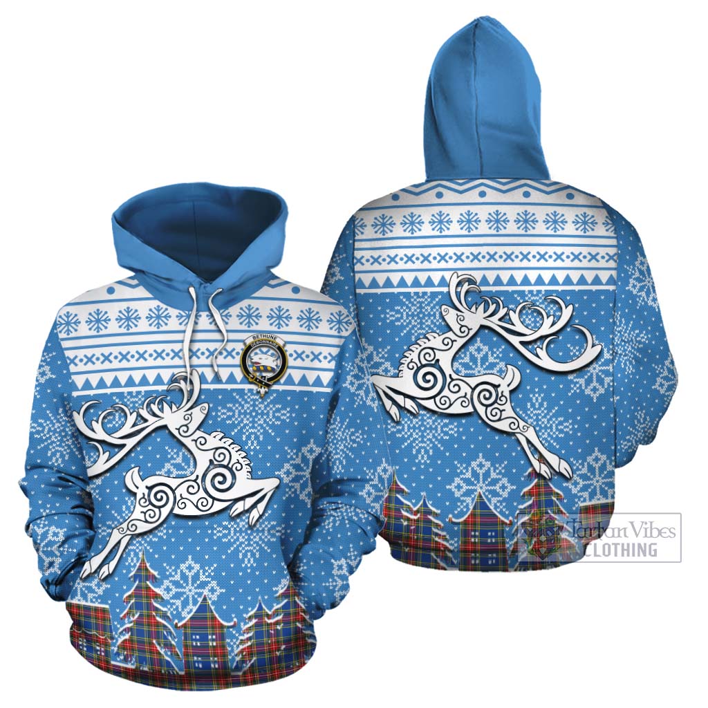 Tartan Vibes Clothing Bethune Clan Christmas Cotton Hoodie Celtic Reindeer Style