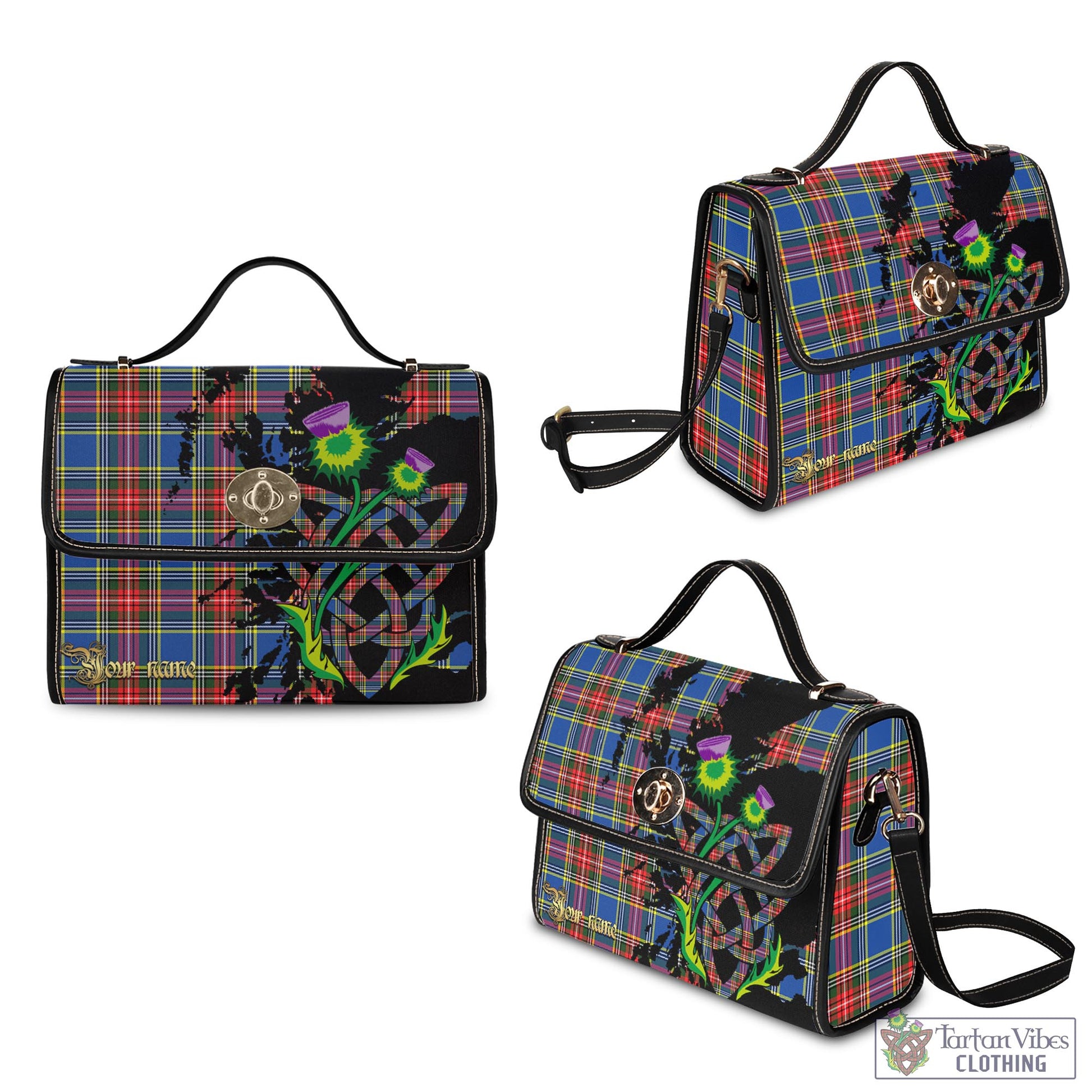 Tartan Vibes Clothing Bethune Tartan Waterproof Canvas Bag with Scotland Map and Thistle Celtic Accents