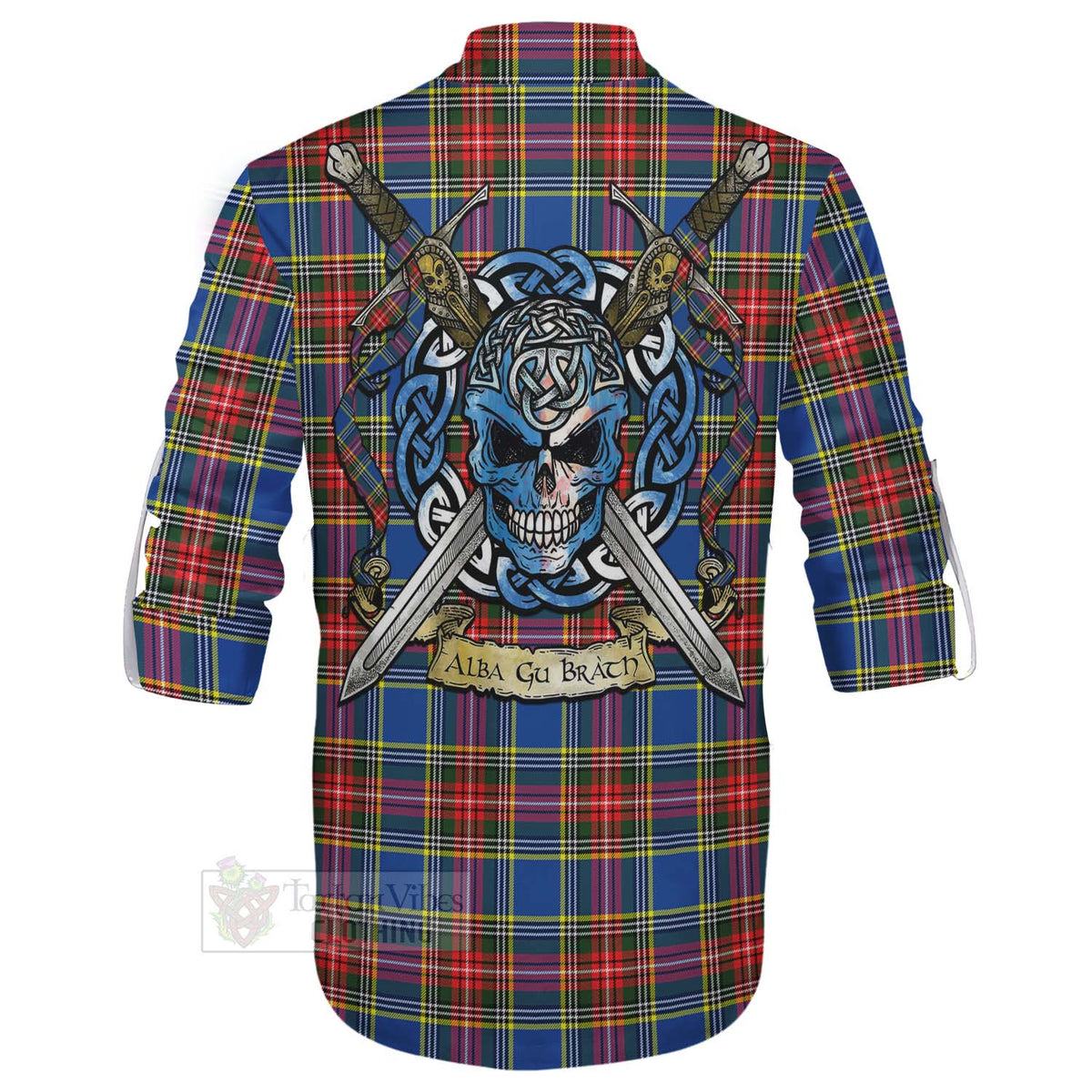 Bethune Tartan Ghillie Kilt Shirt with Family Crest Celtic Skull Style - Tartan Vibes Clothing