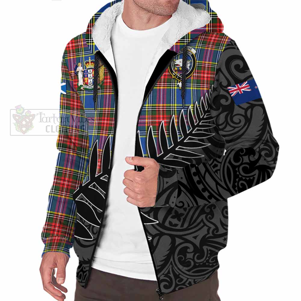 Tartan Vibes Clothing Bethune Crest Tartan Sherpa Hoodie with New Zealand Silver Fern Half Style