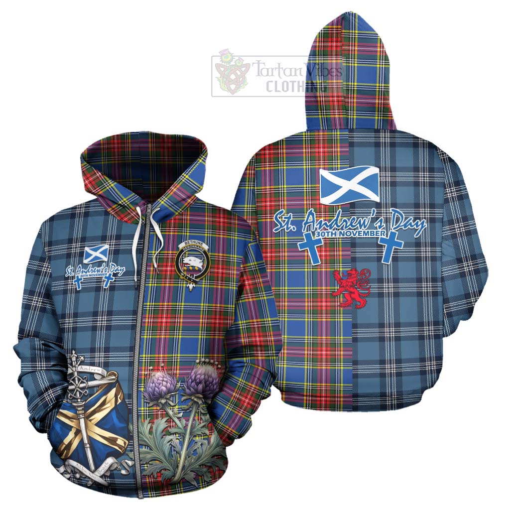 Tartan Vibes Clothing Bethune Tartan Hoodie Happy St. Andrew's Day Half Tartan Style