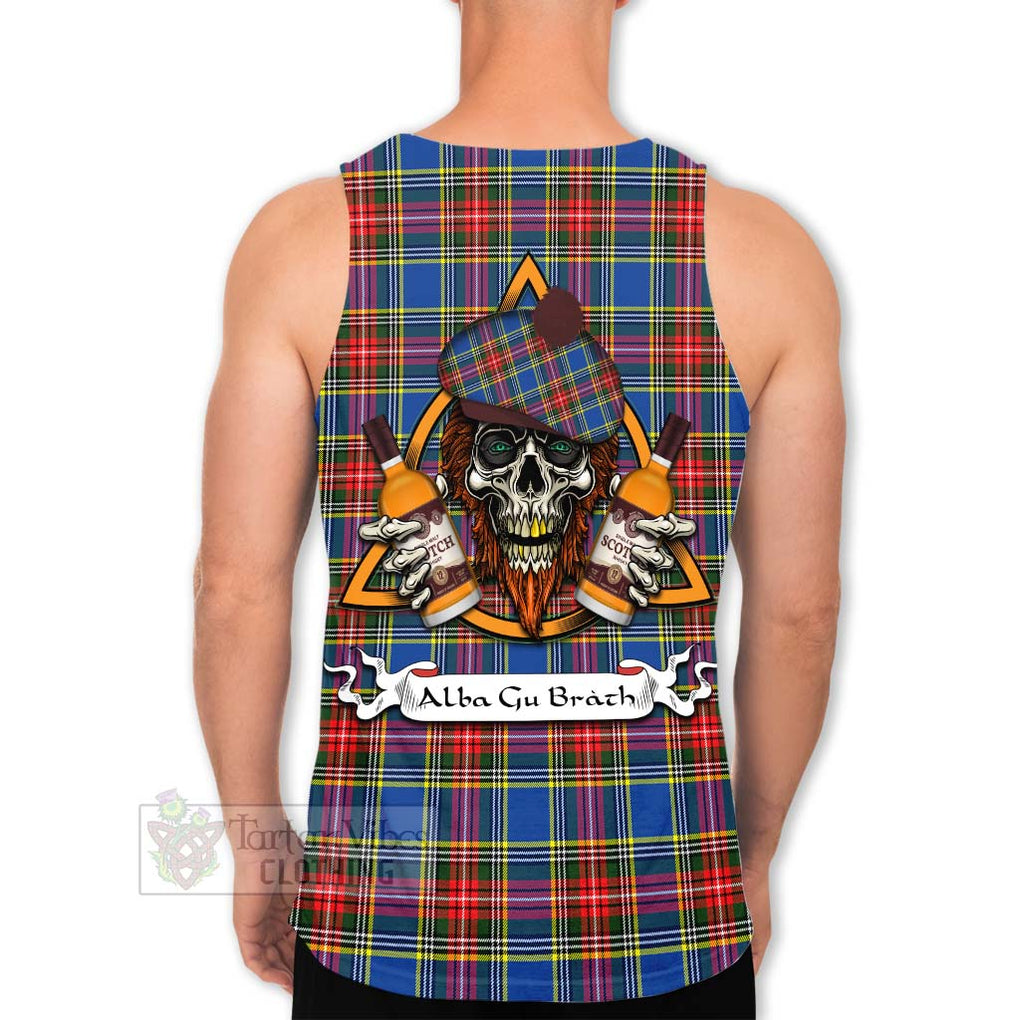 Tartan Vibes Clothing Bethune Tartan Men's Tank Top with Family Crest and Bearded Skull Holding Bottles of Whiskey