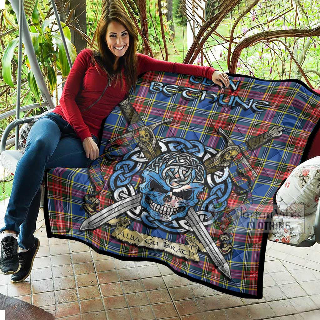 Tartan Vibes Clothing Bethune Tartan Quilt with Celtic Skull Alba Gu Brath Style