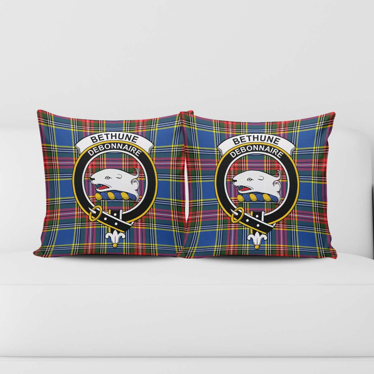 Bethune Tartan Pillow Cover with Family Crest - Tartanvibesclothing