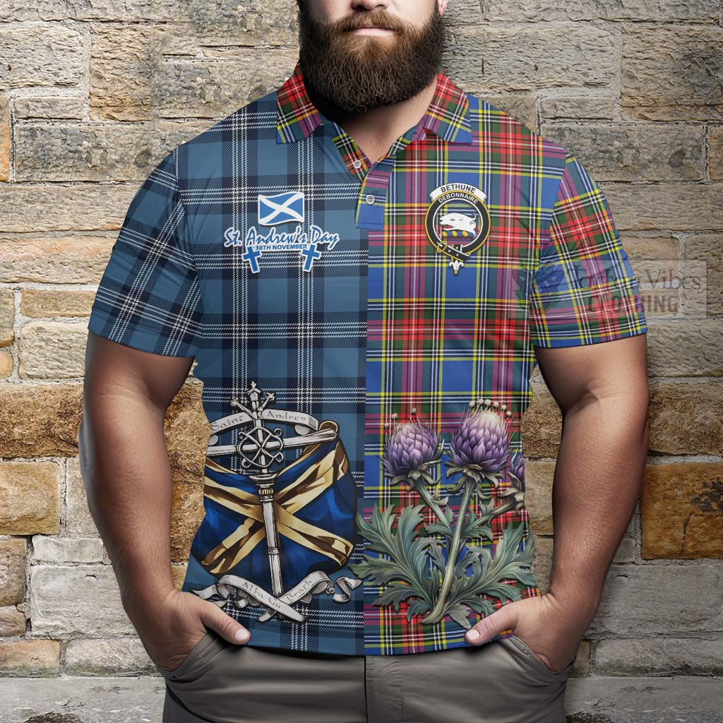 Tartan Vibes Clothing Bethune Tartan Polo Shirt Happy St. Andrew's Day Half Tartan Style