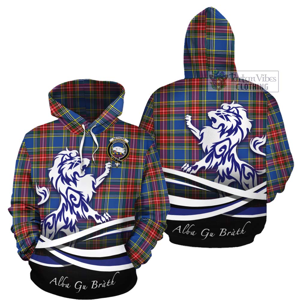 Tartan Vibes Clothing Bethune Tartan Cotton Hoodie with Alba Gu Brath Regal Lion Emblem