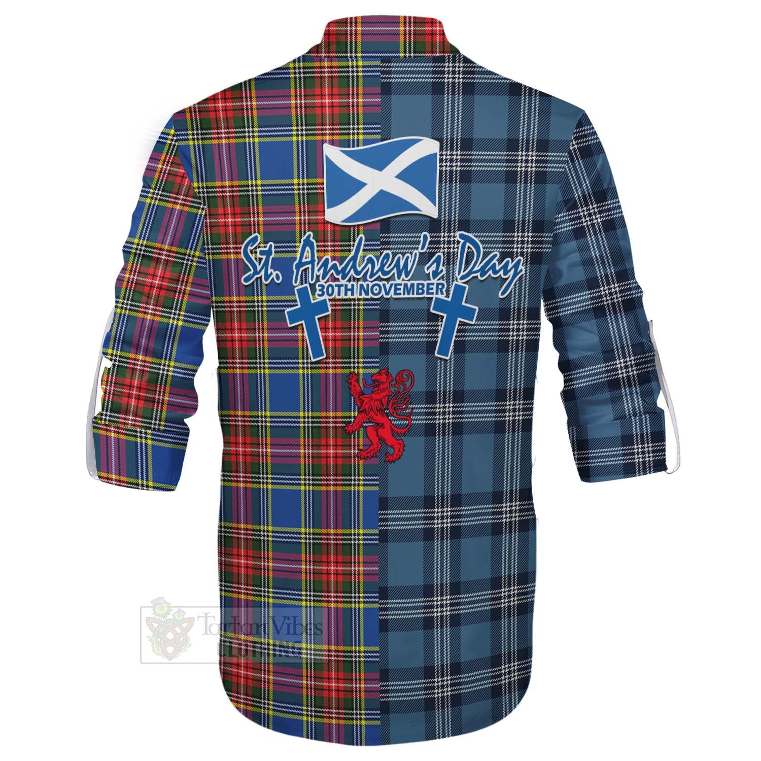 Tartan Vibes Clothing Bethune Tartan Ghillie Kilt Shirt Happy St. Andrew's Day Half Tartan Style