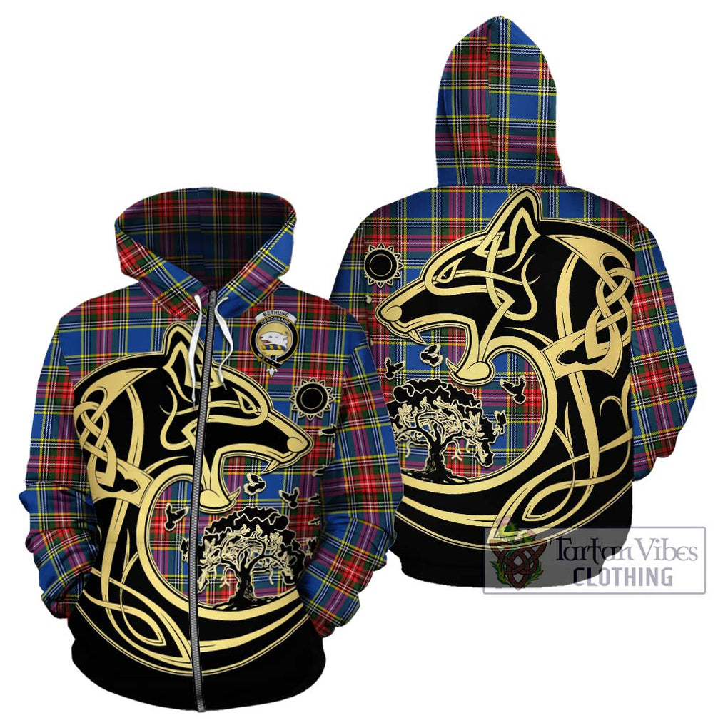 Bethune Tartan Hoodie with Family Crest Celtic Wolf Style - Tartan Vibes Clothing