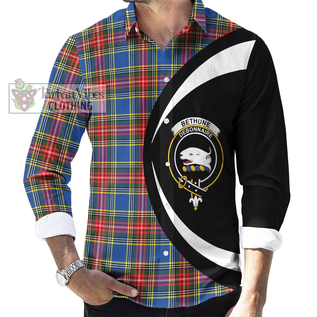 Bethune Tartan Long Sleeve Button Up with Family Crest Circle Style - Tartan Vibes Clothing