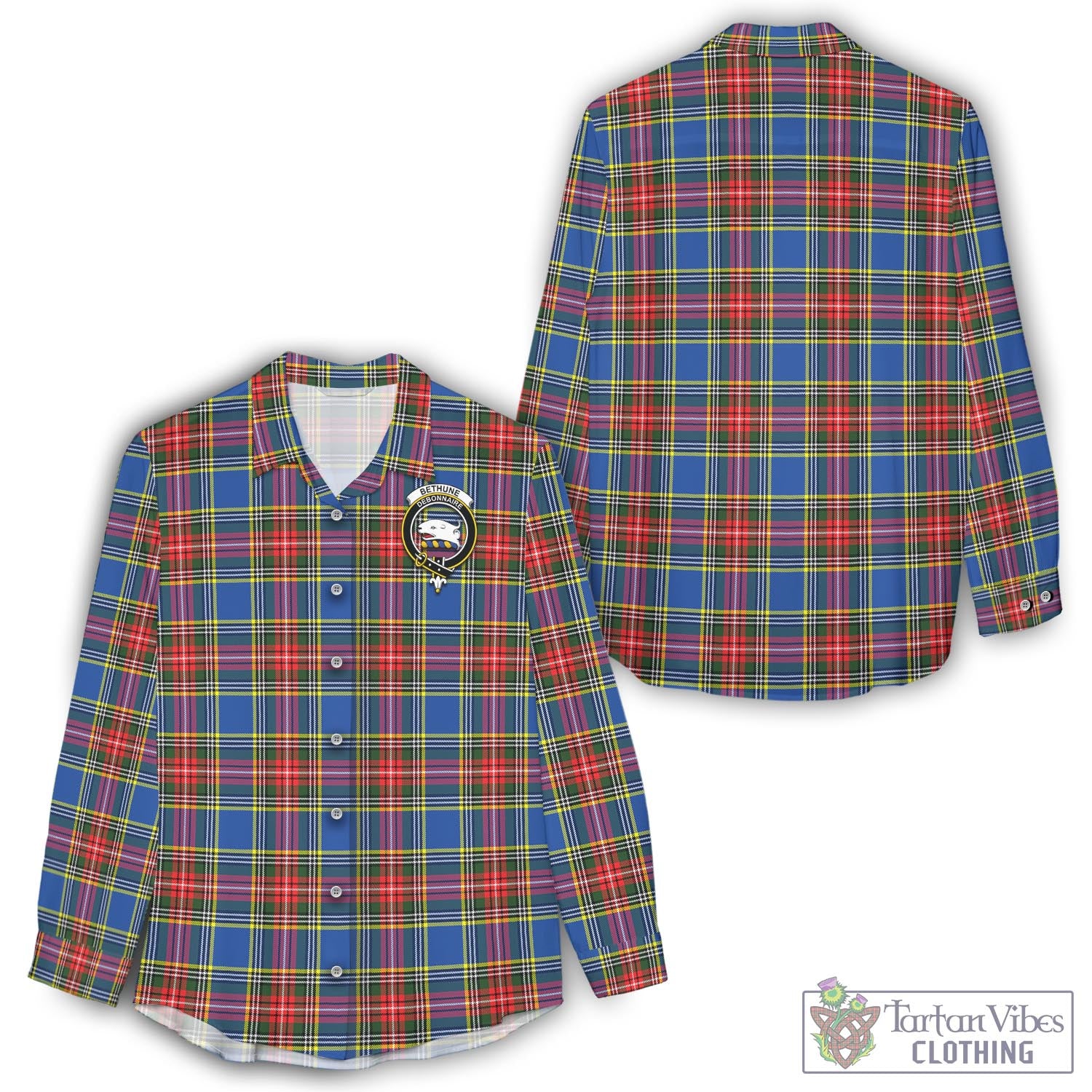 Bethune Tartan Women's Casual Shirt with Family Crest - Tartan Vibes Clothing