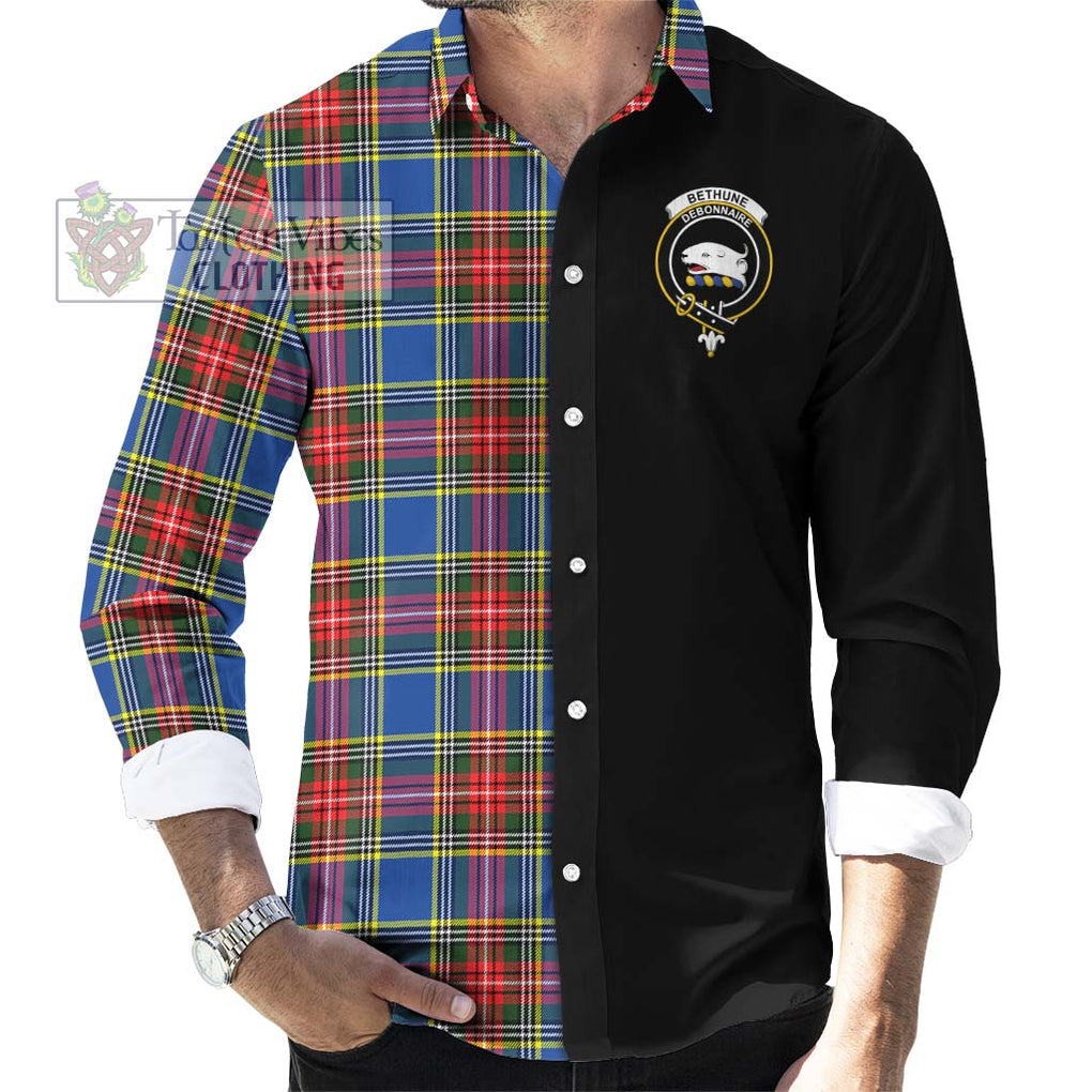 Bethune Tartan Long Sleeve Button Shirt with Family Crest and Half Of Me Style - Tartanvibesclothing Shop