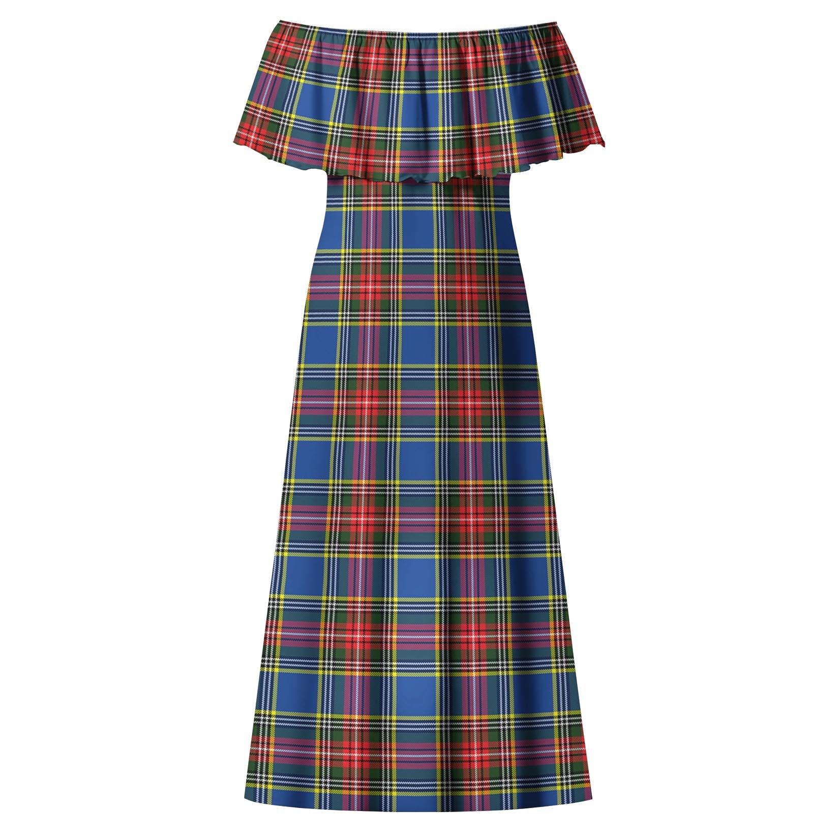 Bethune Tartan Off Shoulder Long Dress - Tartanvibesclothing