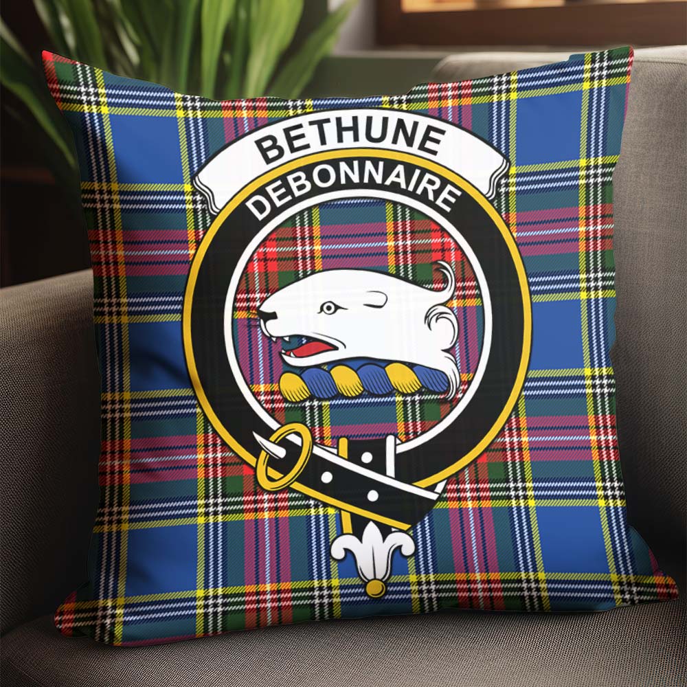 Bethune Tartan Pillow Cover with Family Crest - Tartanvibesclothing