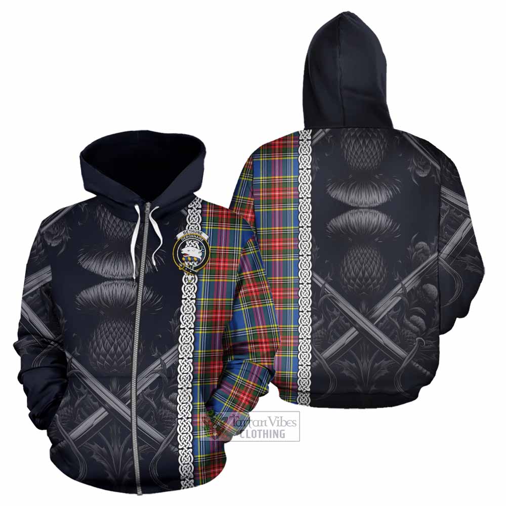 Tartan Vibes Clothing Bethune Tartan Hoodie with Family Crest Cross Sword Thistle Celtic Vibes