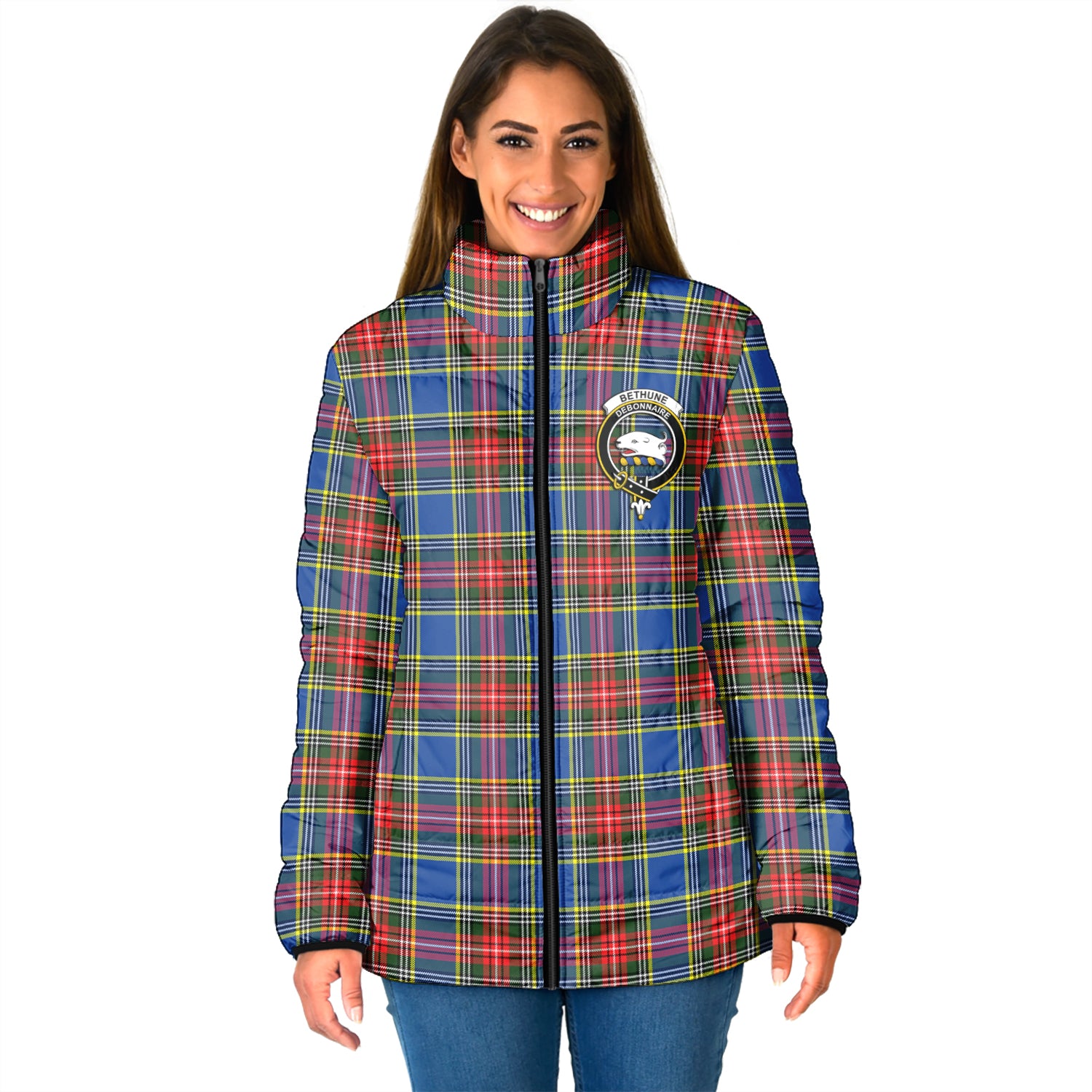 Bethune Tartan Padded Jacket with Family Crest - Tartan Vibes Clothing