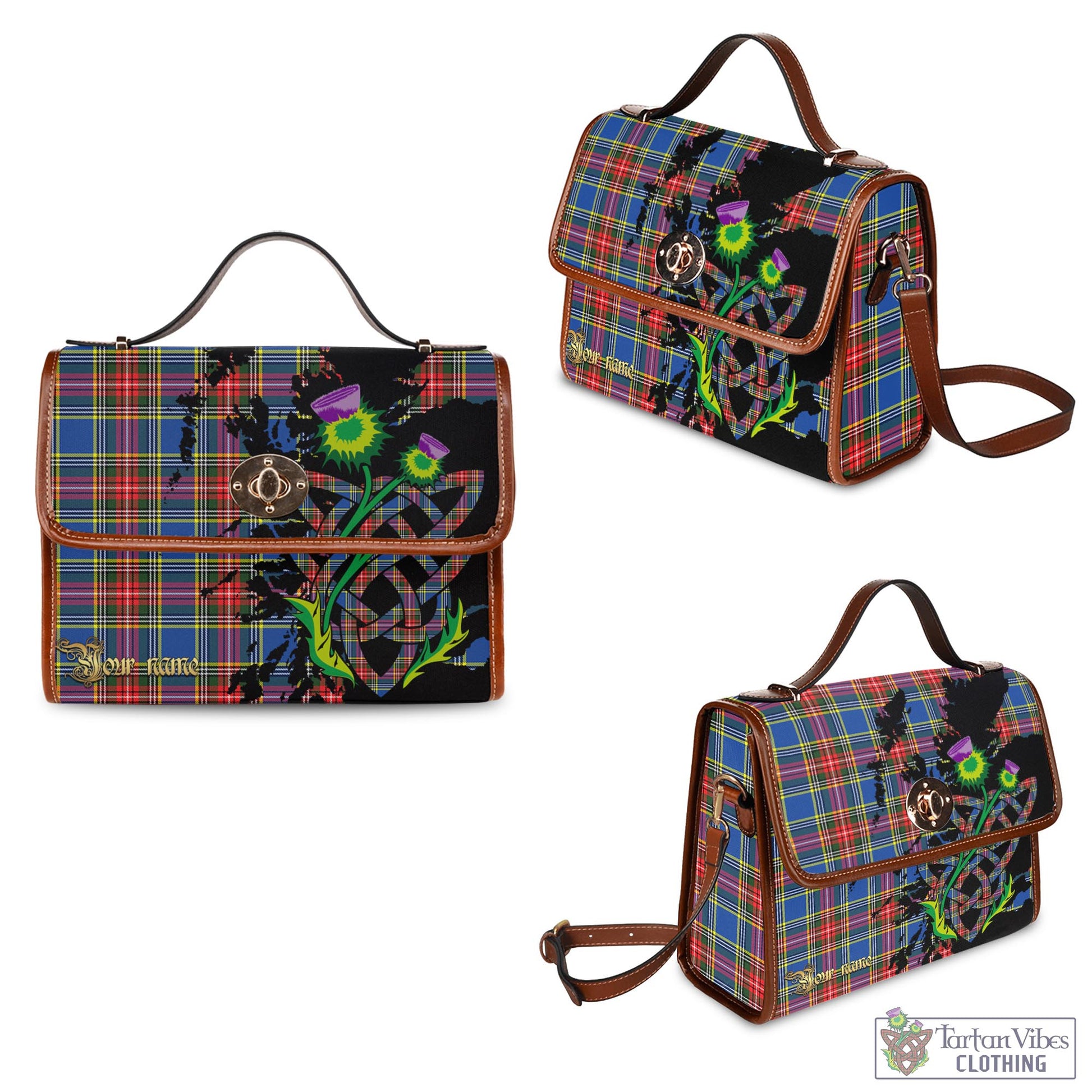 Tartan Vibes Clothing Bethune Tartan Waterproof Canvas Bag with Scotland Map and Thistle Celtic Accents