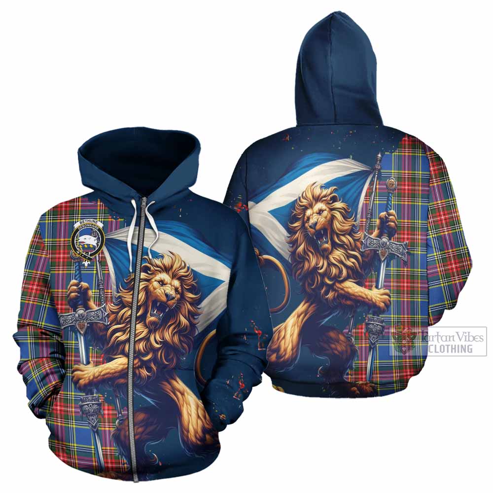 Bethune Tartan Family Crest Hoodie with Scottish Majestic Lion