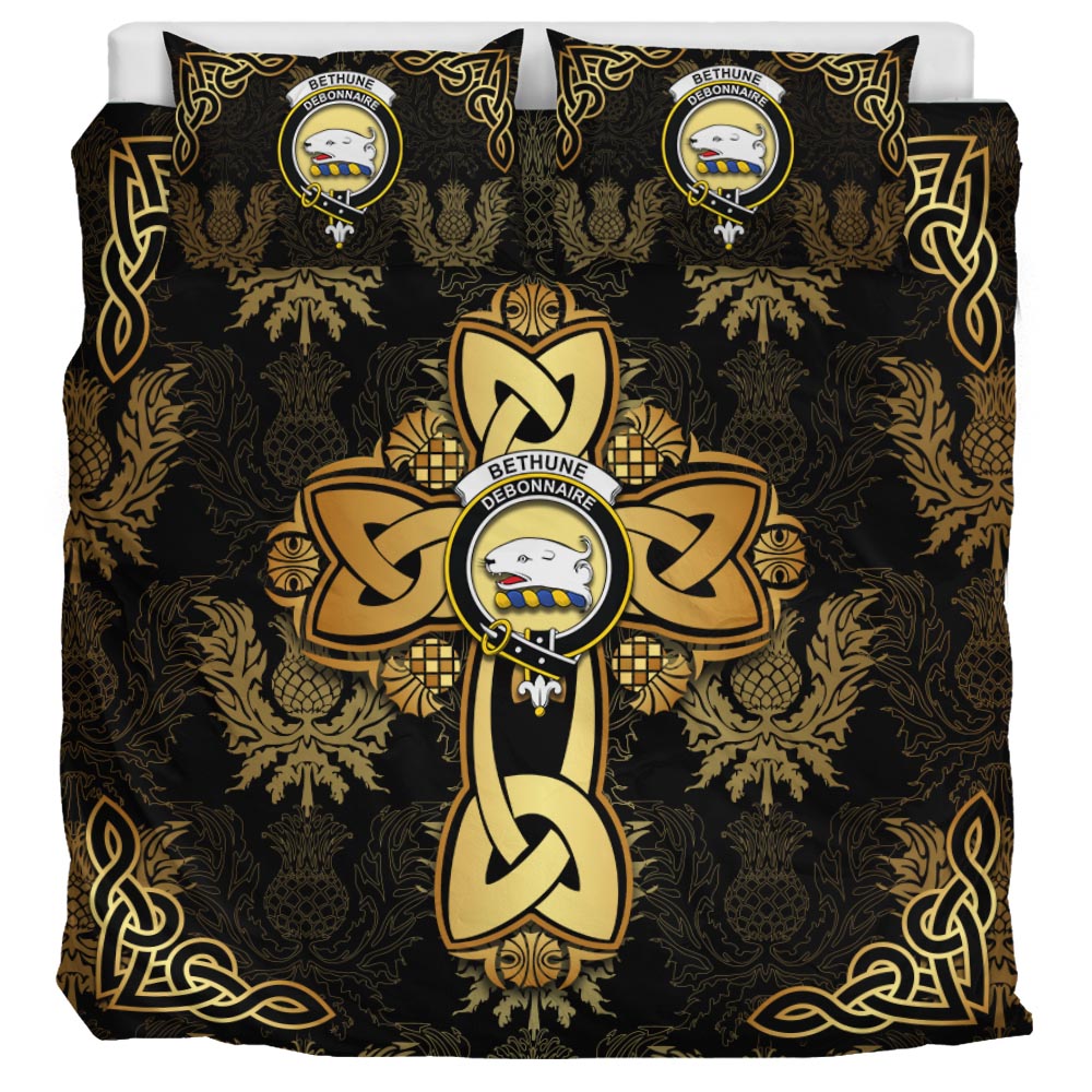 Bethune Clan Bedding Sets Gold Thistle Celtic Style - Tartanvibesclothing