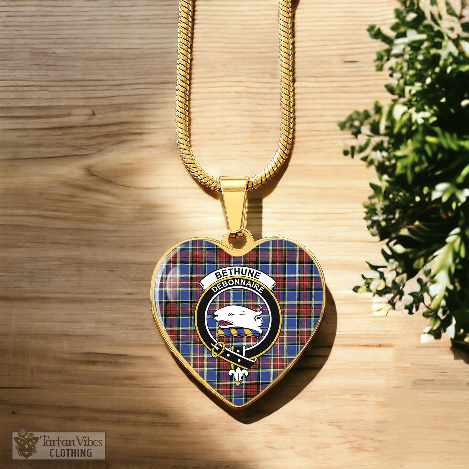 Tartan Vibes Clothing Bethune Tartan Heart Necklace with Family Crest