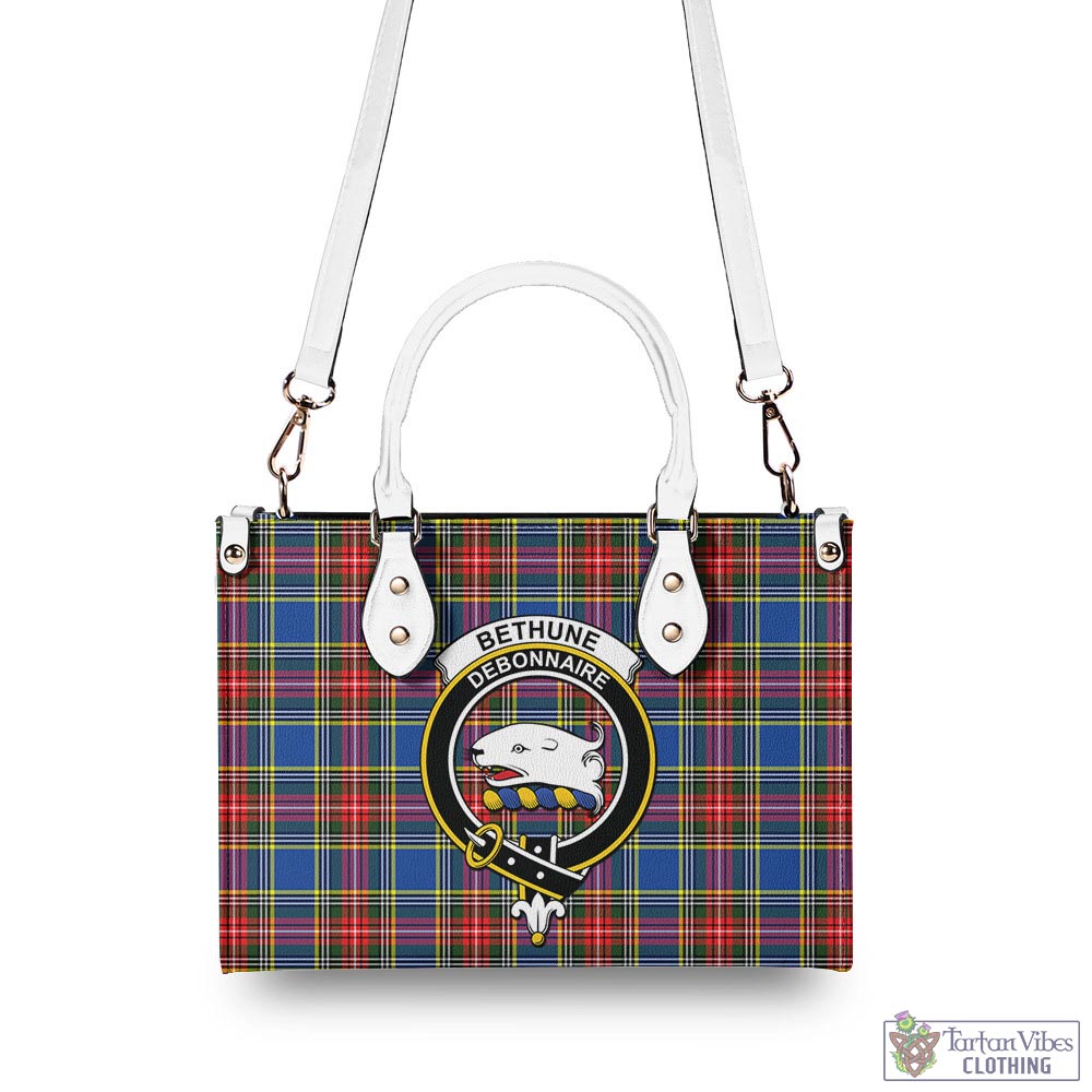 Tartan Vibes Clothing Bethune Tartan Luxury Leather Handbags with Family Crest