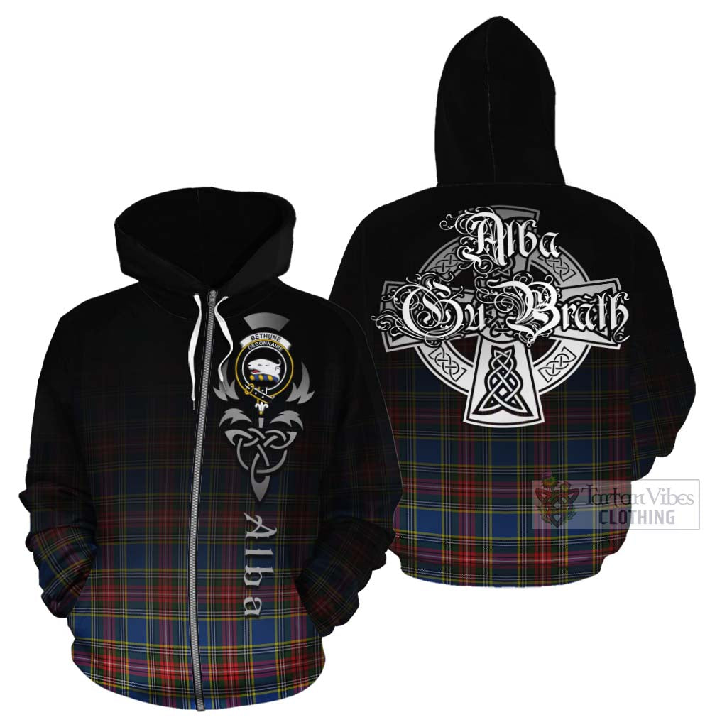 Tartan Vibes Clothing Bethune Tartan Cotton Hoodie Featuring Alba Gu Brath Family Crest Celtic Inspired