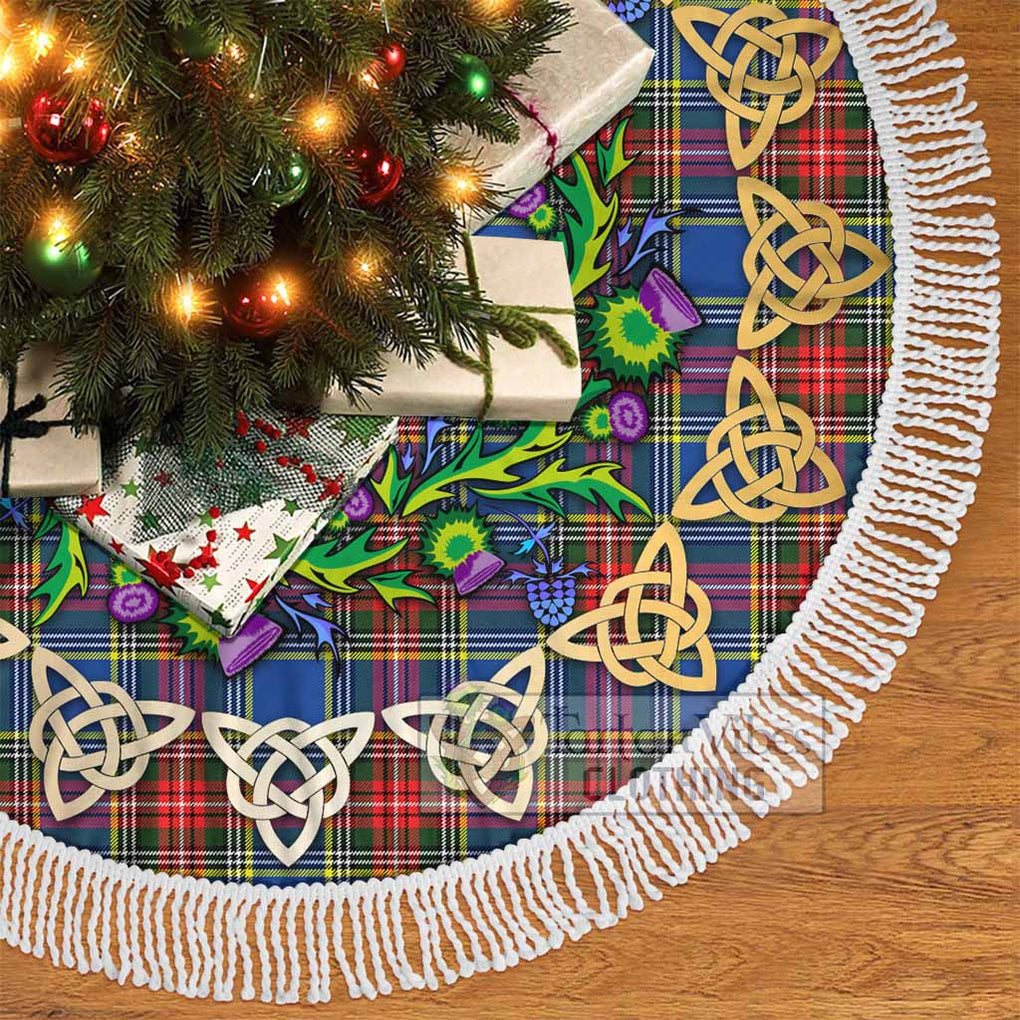 Tartan Vibes Clothing Bethune Tartan Christmas Tree Skirt with Thistle Celtic Knot Style