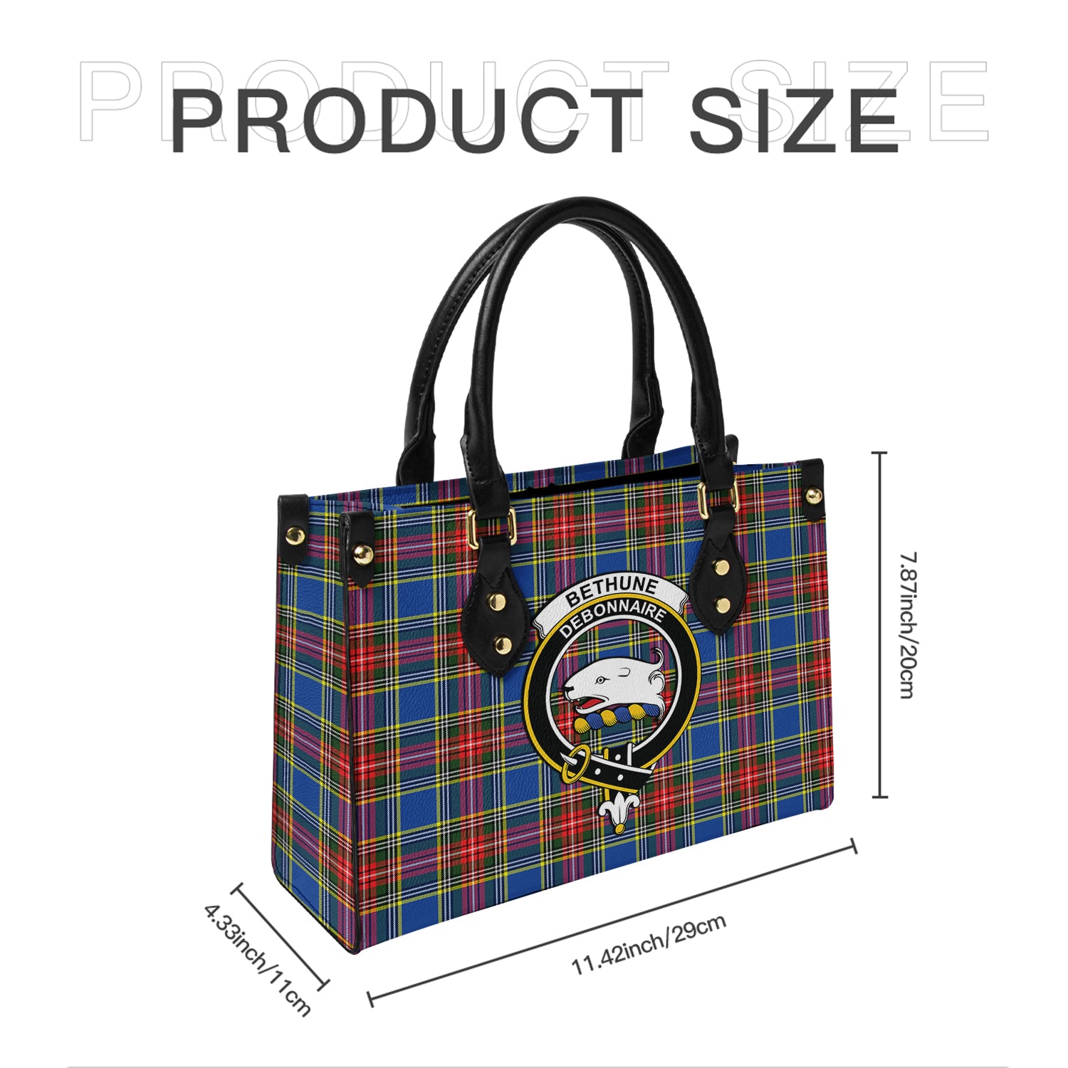 Bethune Tartan Leather Bag with Family Crest - Tartanvibesclothing