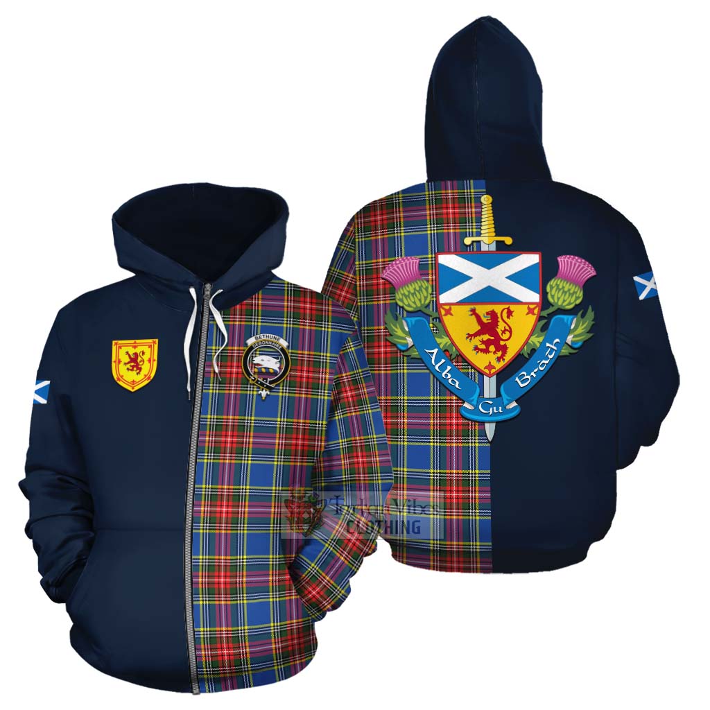 Tartan Vibes Clothing Bethune Tartan Cotton Hoodie Alba with Scottish Lion Royal Arm Half Style