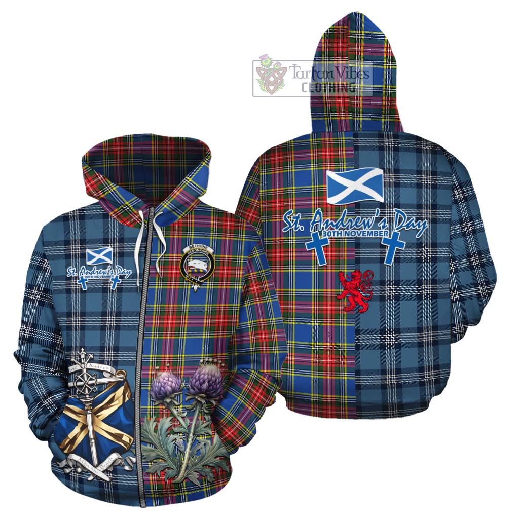 Tartan Vibes Clothing Bethune Tartan Cotton Hoodie Happy St. Andrew's Day Half Tartan Style