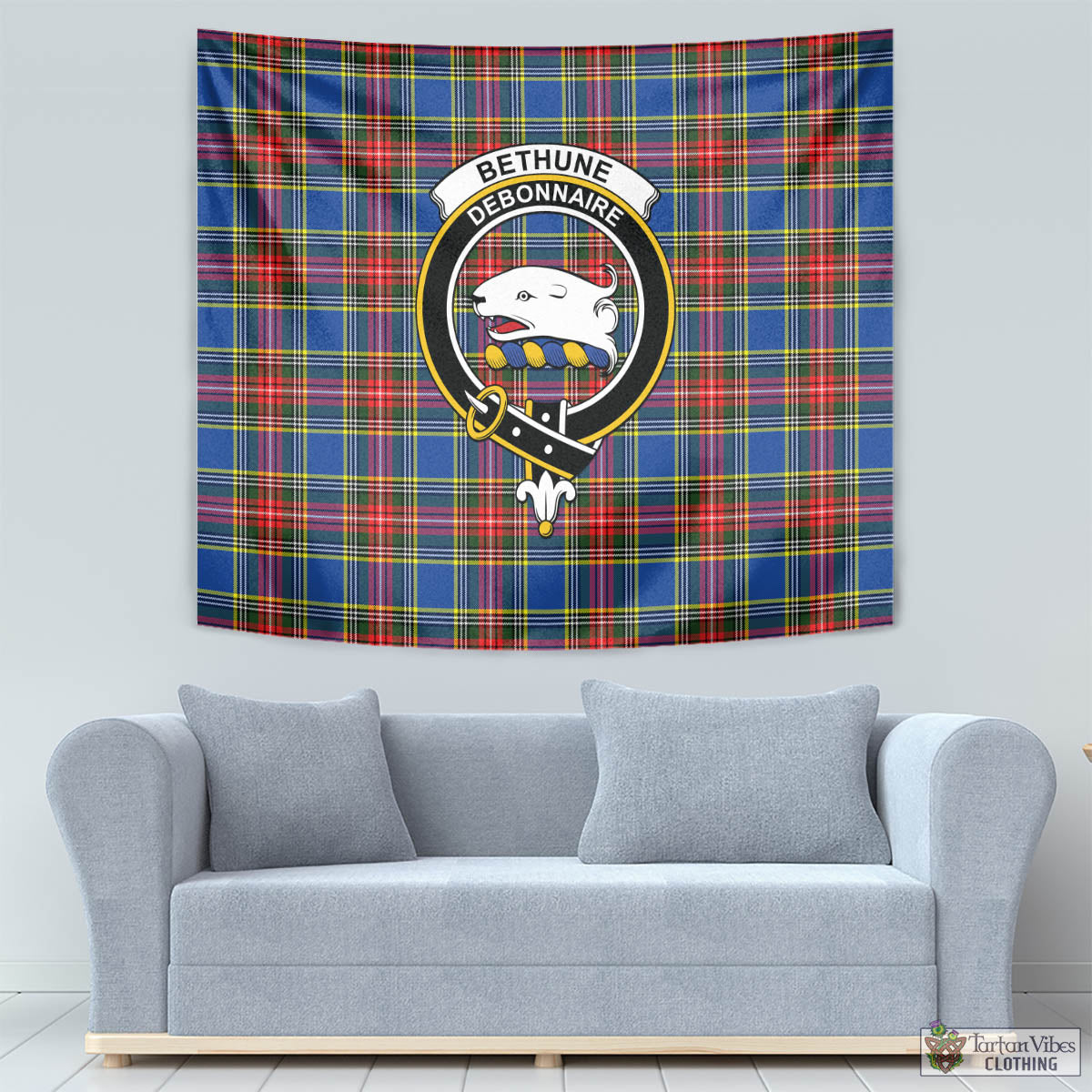 Tartan Vibes Clothing Bethune Tartan Tapestry Wall Hanging and Home Decor for Room with Family Crest