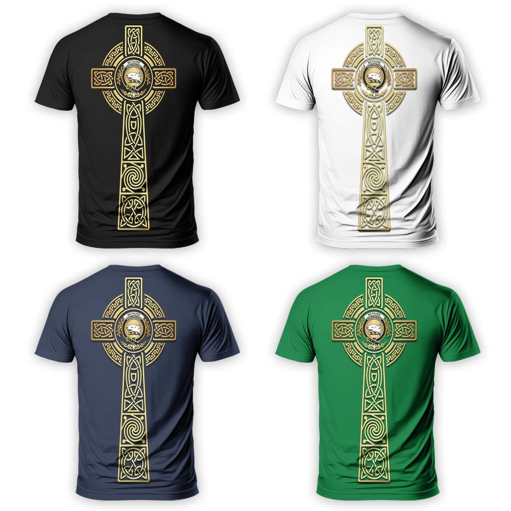 Bethune Clan Mens T-Shirt with Golden Celtic Tree Of Life - Tartanvibesclothing