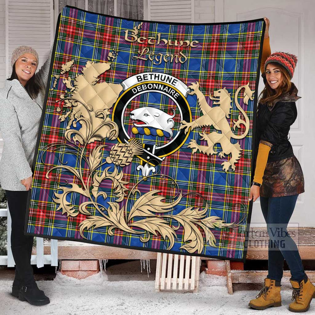 Tartan Vibes Clothing Bethune Tartan Quilt with Family Crest and Scottish Symbol Style