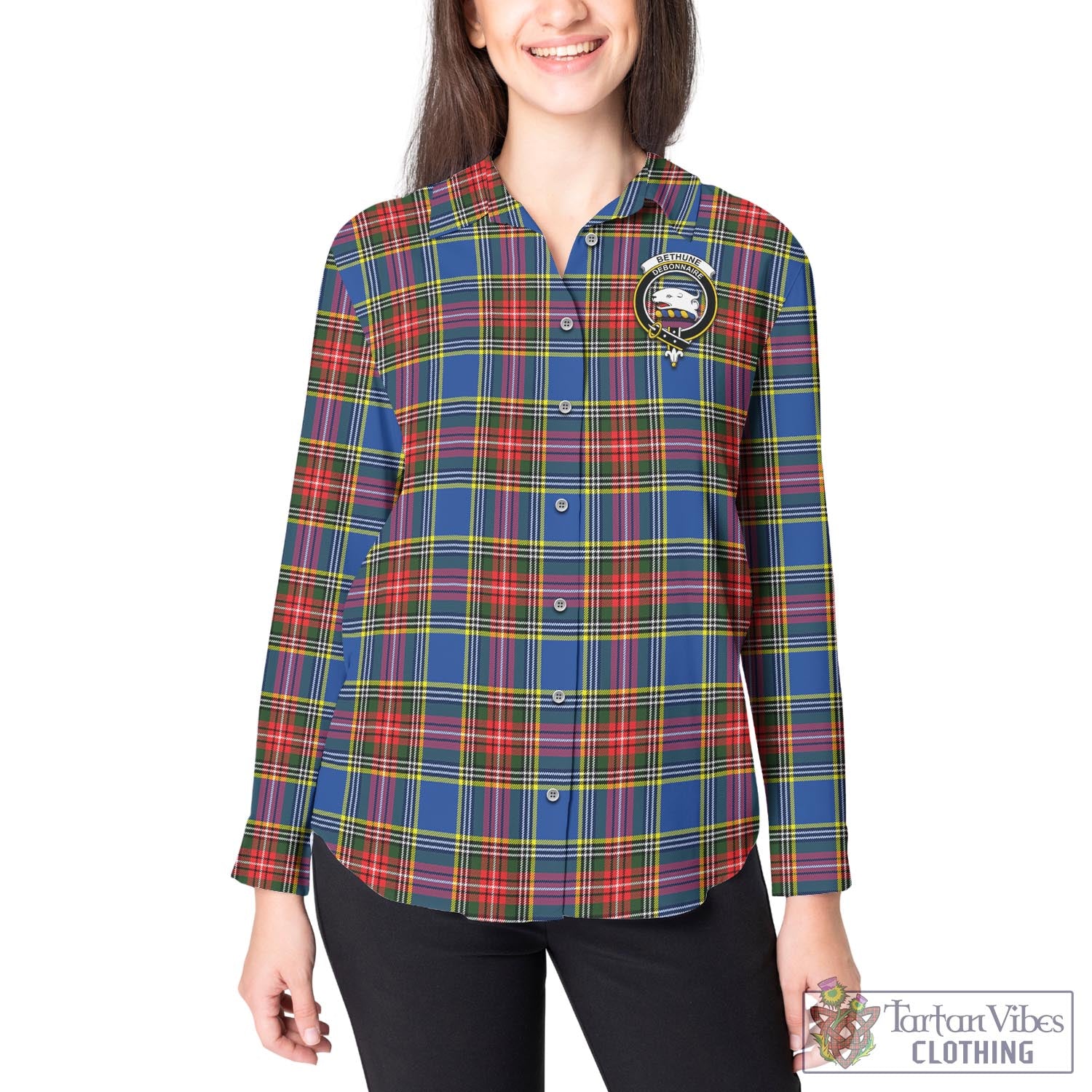 Bethune Tartan Women's Casual Shirt with Family Crest - Tartan Vibes Clothing