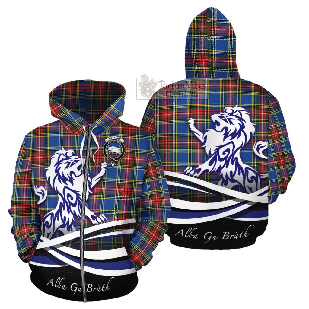 Tartan Vibes Clothing Bethune Tartan Cotton Hoodie with Alba Gu Brath Regal Lion Emblem