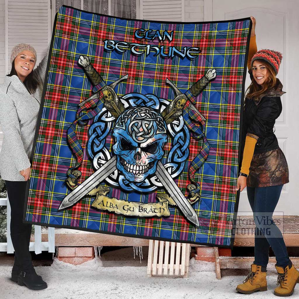 Tartan Vibes Clothing Bethune Tartan Quilt with Celtic Skull Alba Gu Brath Style