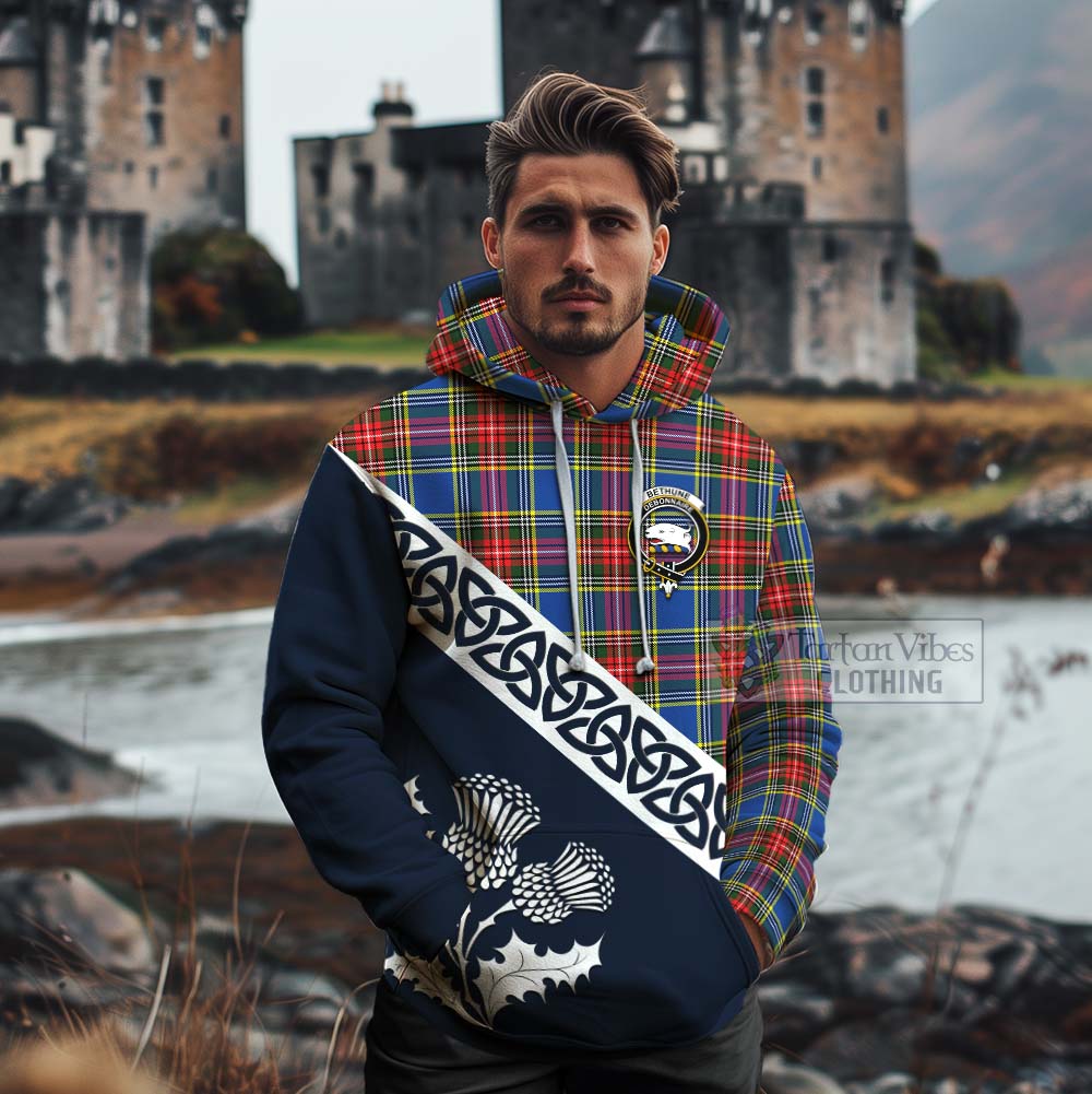 Tartan Vibes Clothing Bethune Tartan Cotton Hoodie Featuring Thistle and Scotland Map