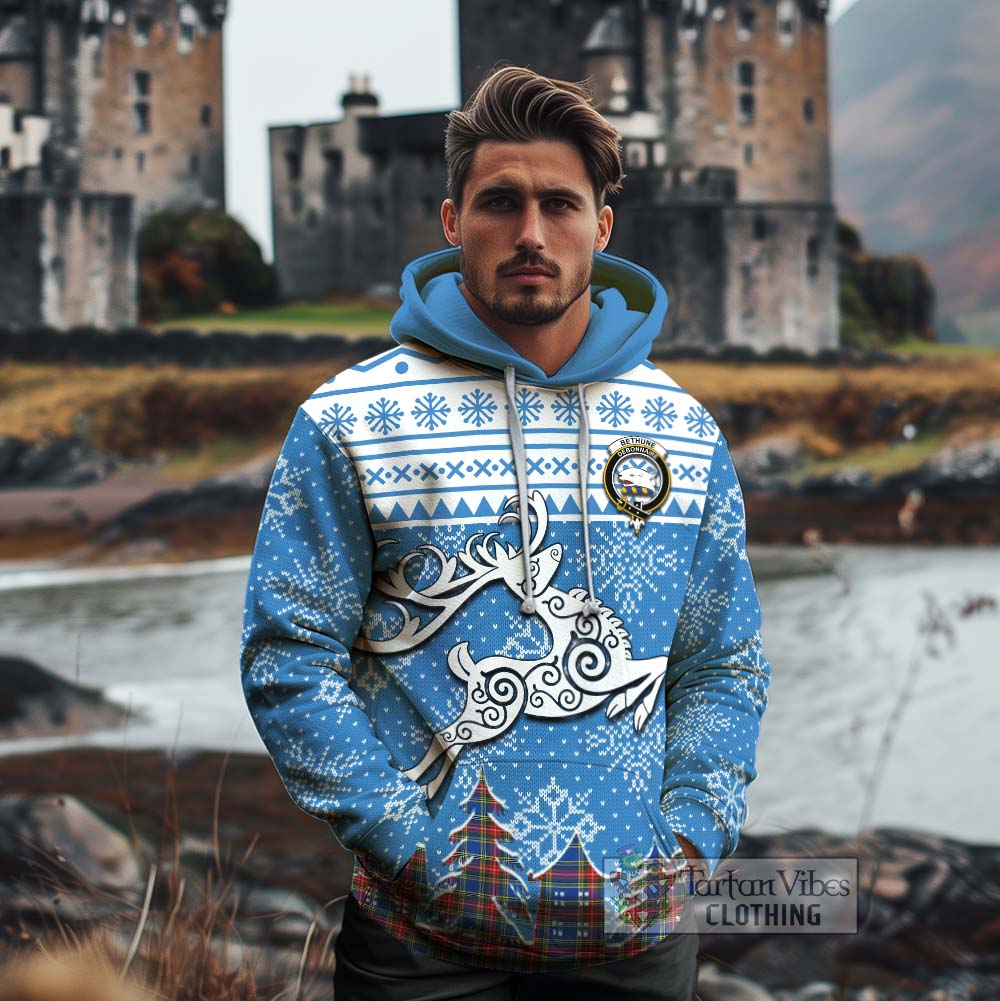 Tartan Vibes Clothing Bethune Clan Christmas Cotton Hoodie Celtic Reindeer Style