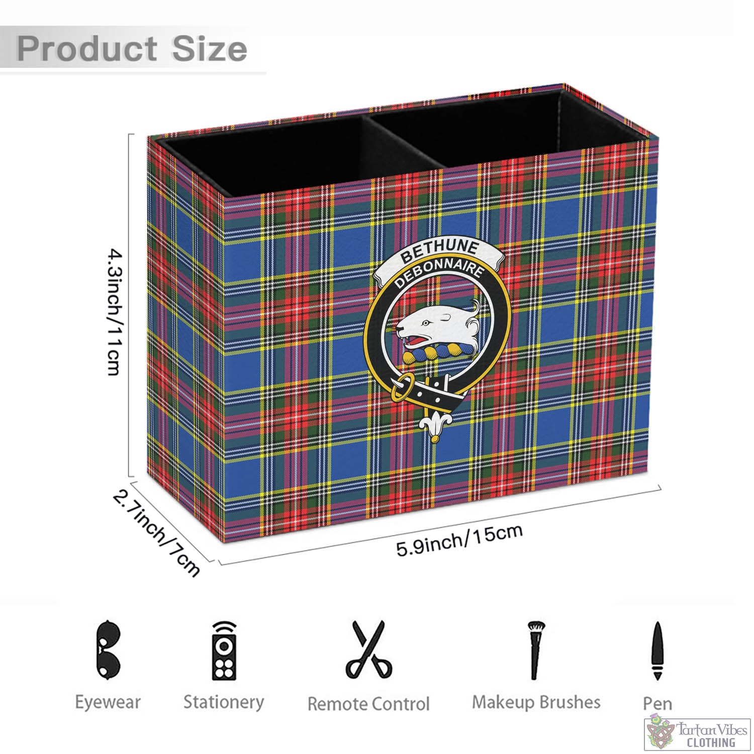 Tartan Vibes Clothing Bethune Tartan Pen Holder with Family Crest