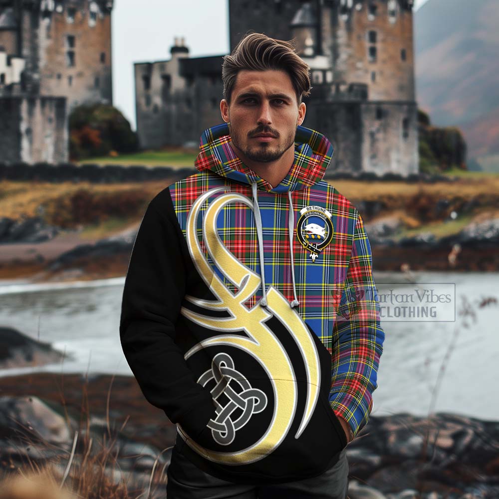 Tartan Vibes Clothing Bethune Tartan Cotton Hoodie with Family Crest and Celtic Symbol Style