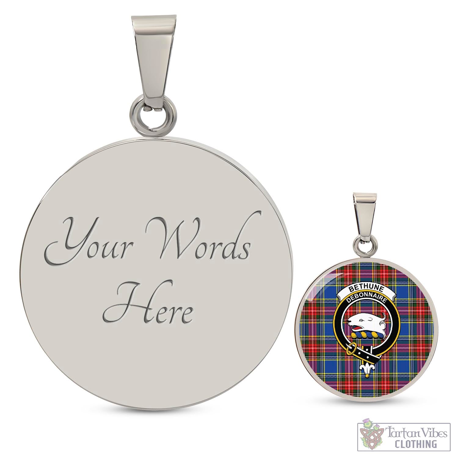 Tartan Vibes Clothing Bethune Tartan Circle Necklace with Family Crest