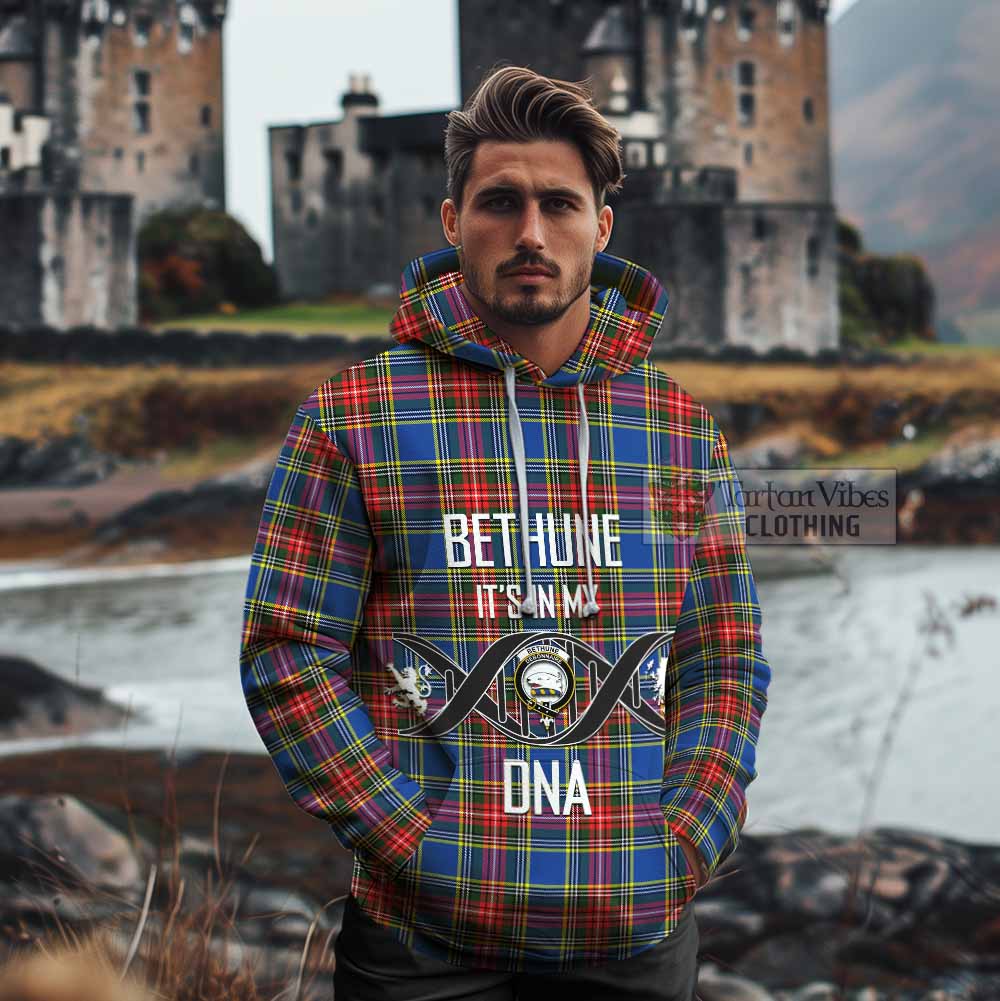 Tartan Vibes Clothing Bethune Tartan Cotton Hoodie with Family Crest DNA In Me Style