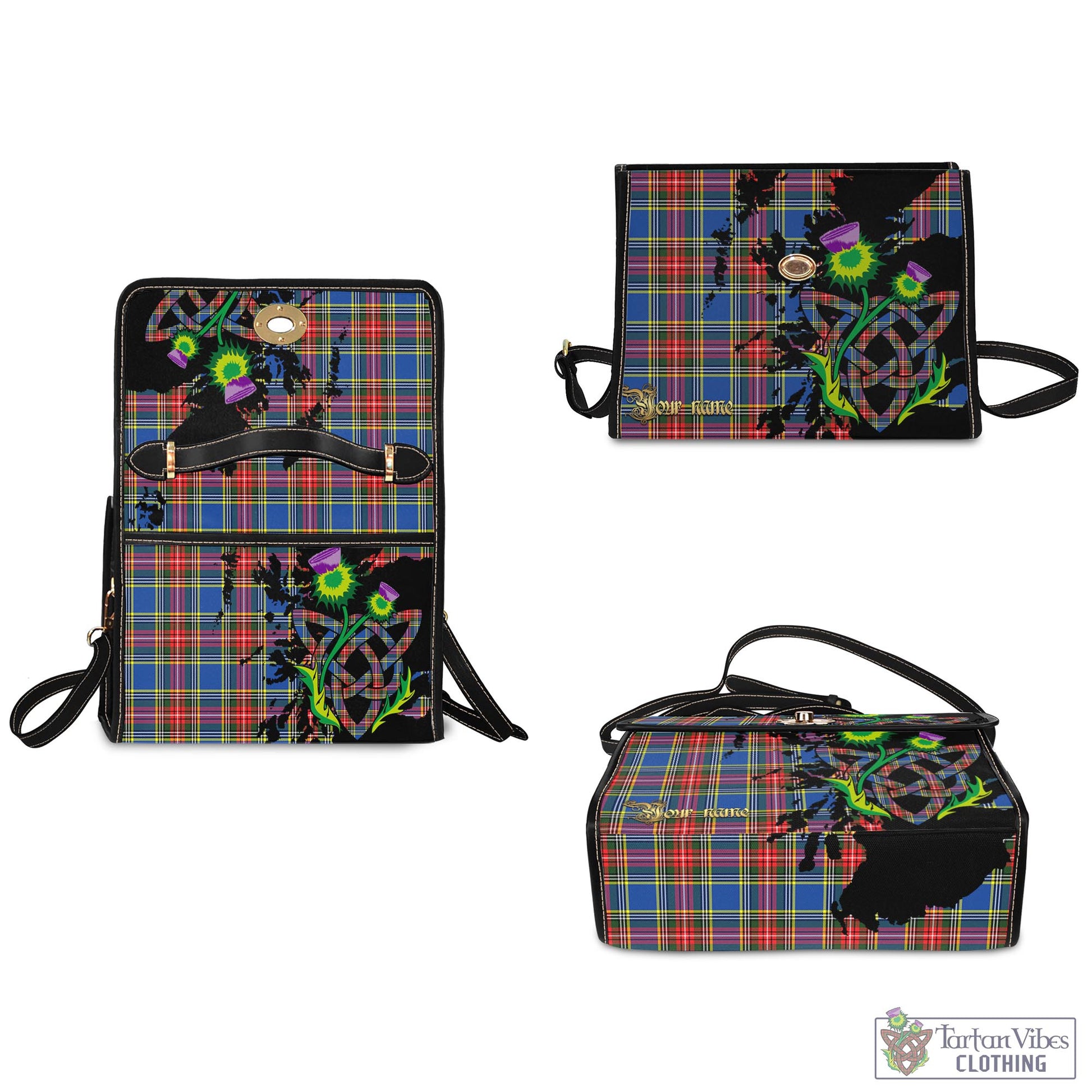 Tartan Vibes Clothing Bethune Tartan Waterproof Canvas Bag with Scotland Map and Thistle Celtic Accents